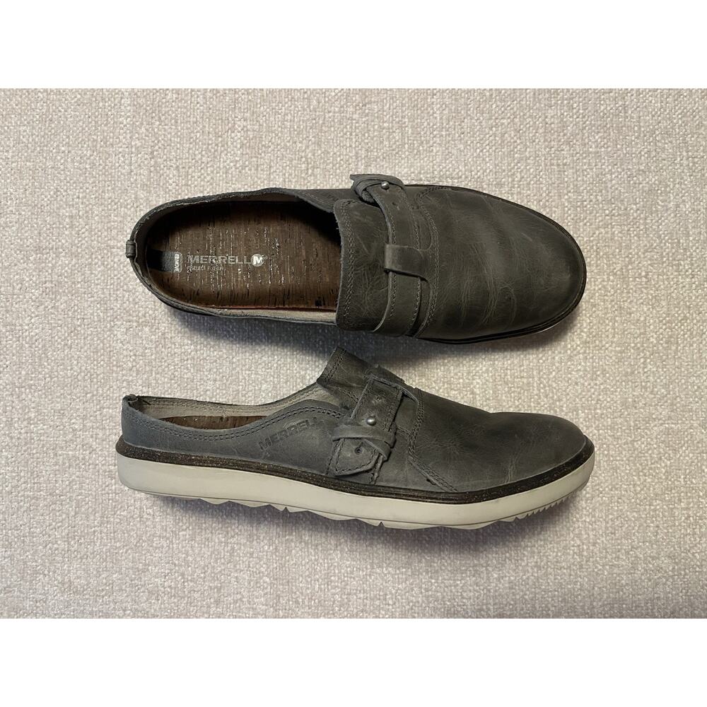Merrell Grey Leather Shoe Around Town Sip On Mules Womens Size 9 Slip On Comfort